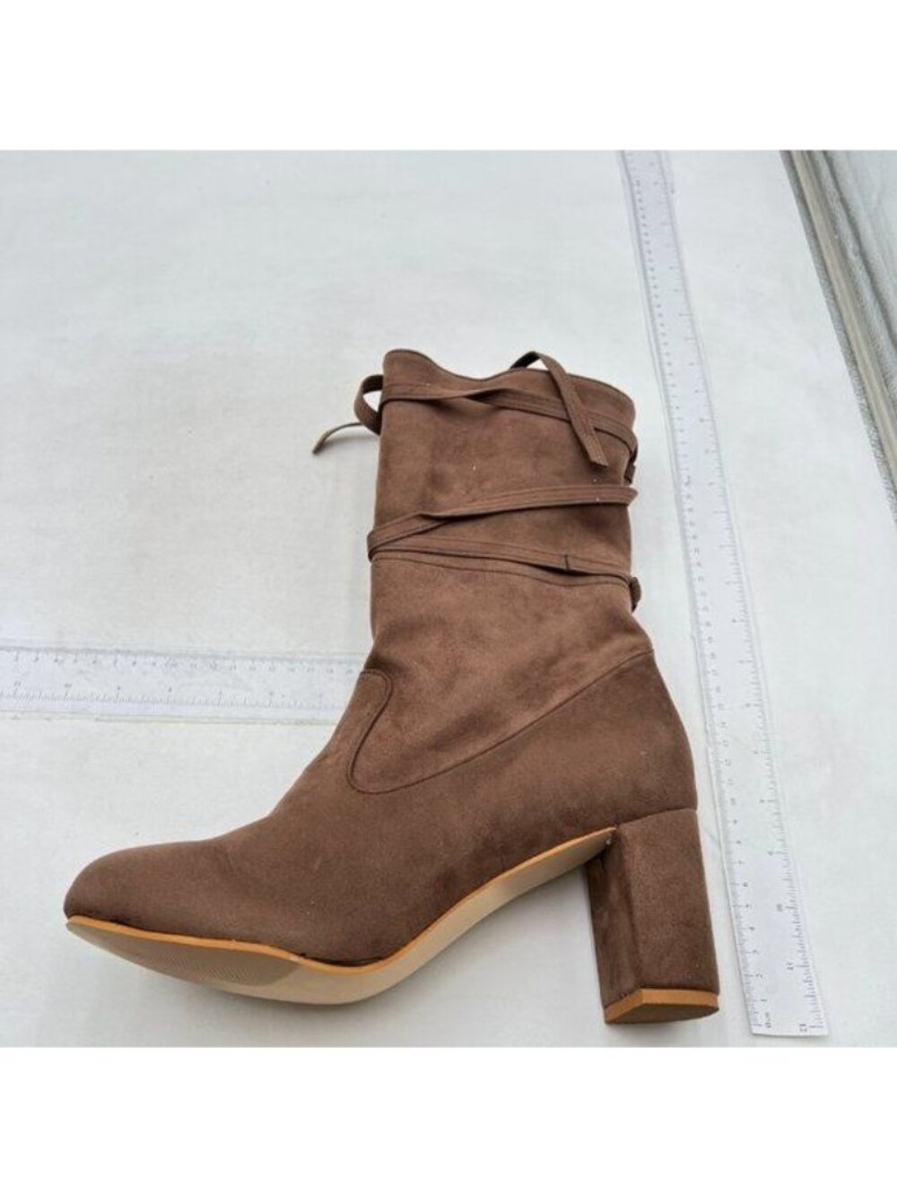 Women's Chunky High Heel Ankle Boots Close Toe Fall Heeled Booties Shoes Brown